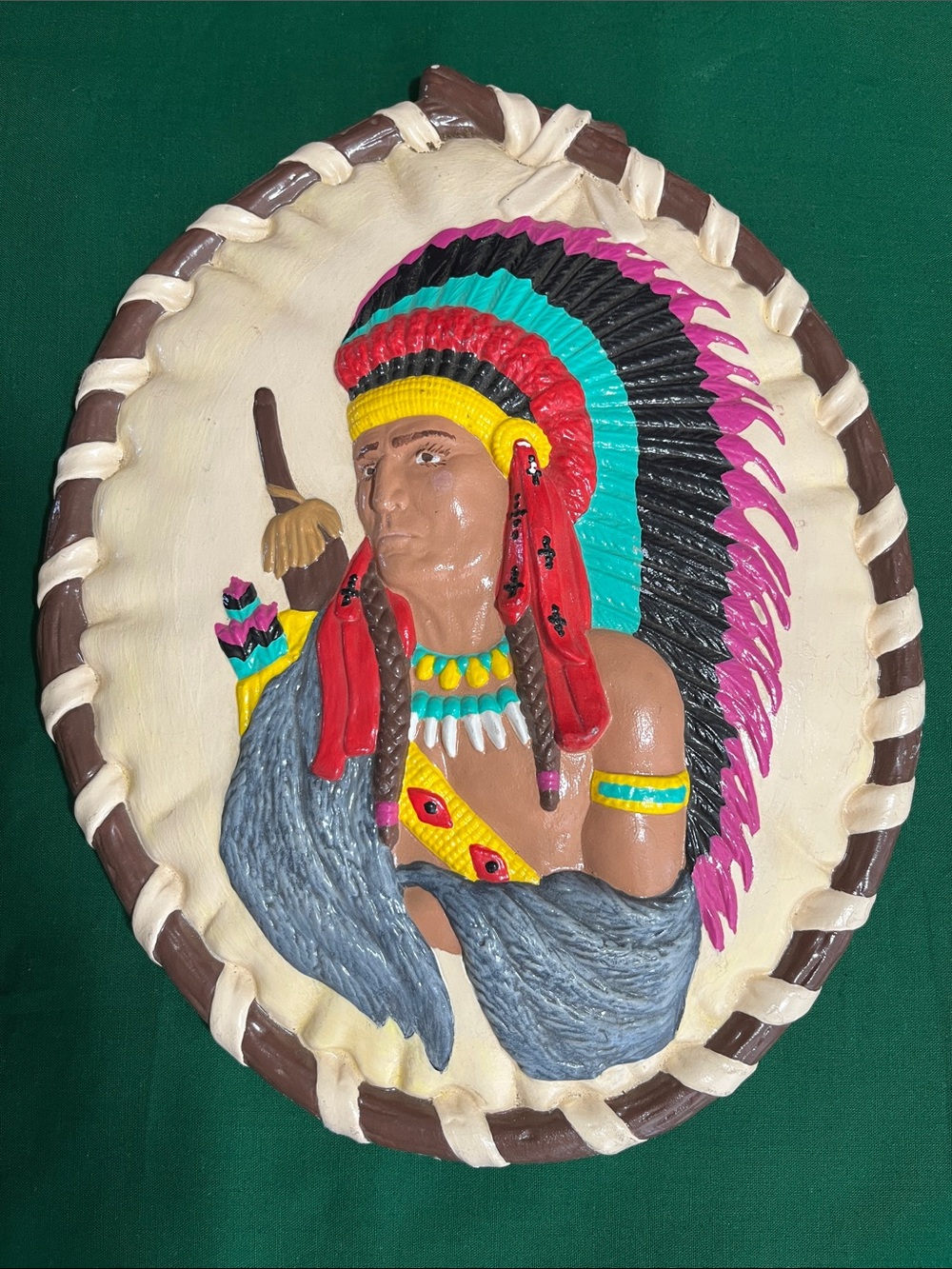 Colorful Native American JC 00 chalk wear Headdress Wall Plaque